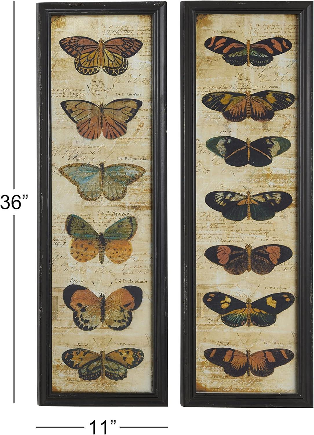 DecMode Multi Colored Glass Butterfly Wall Decor with Black Frame (2 Count)