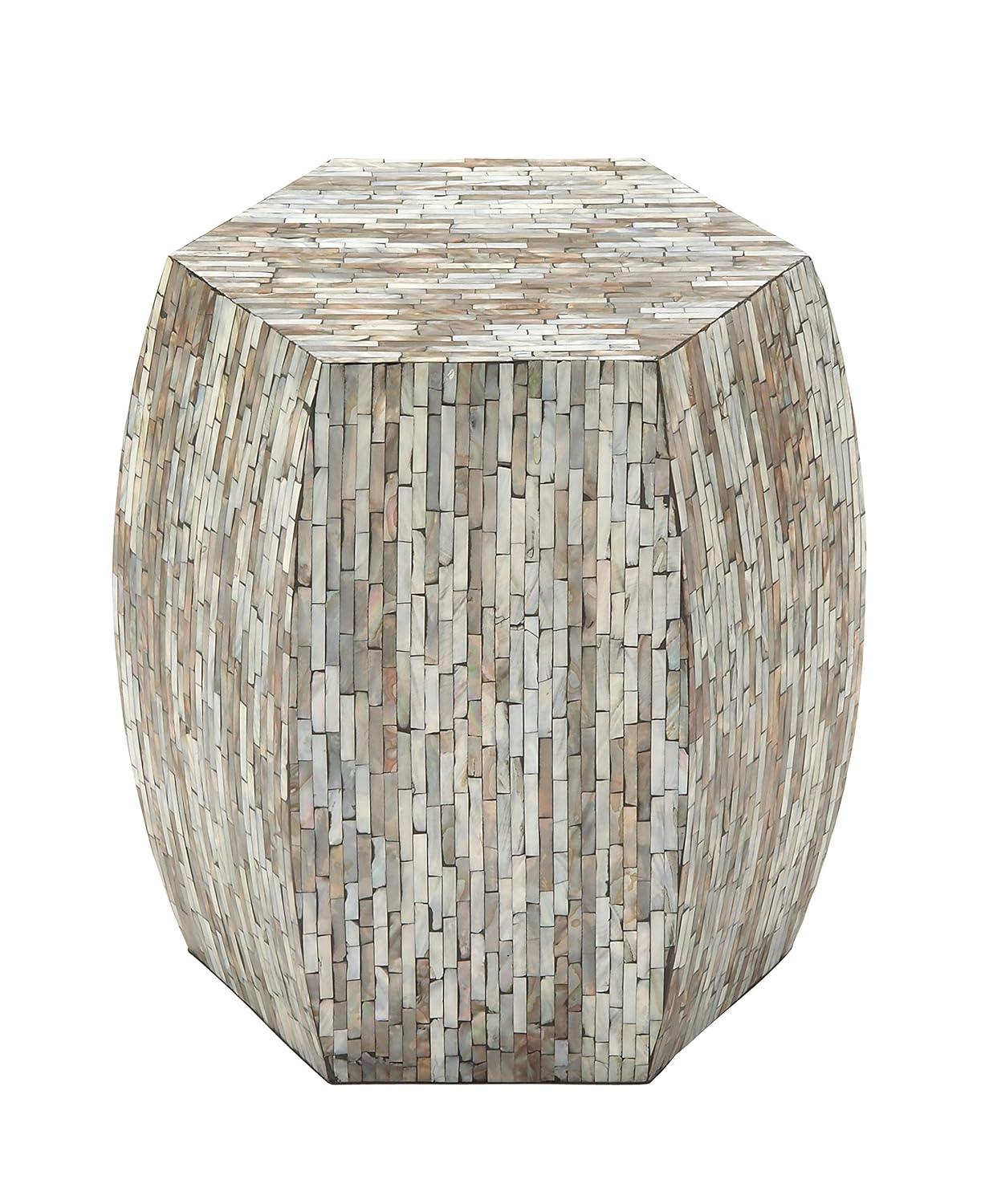 Wrought Studio™ Alissa Mother of Pearl Shell Handmade Shell Mosaic Hexagon Side End Gray Accent Table with Brown Accents