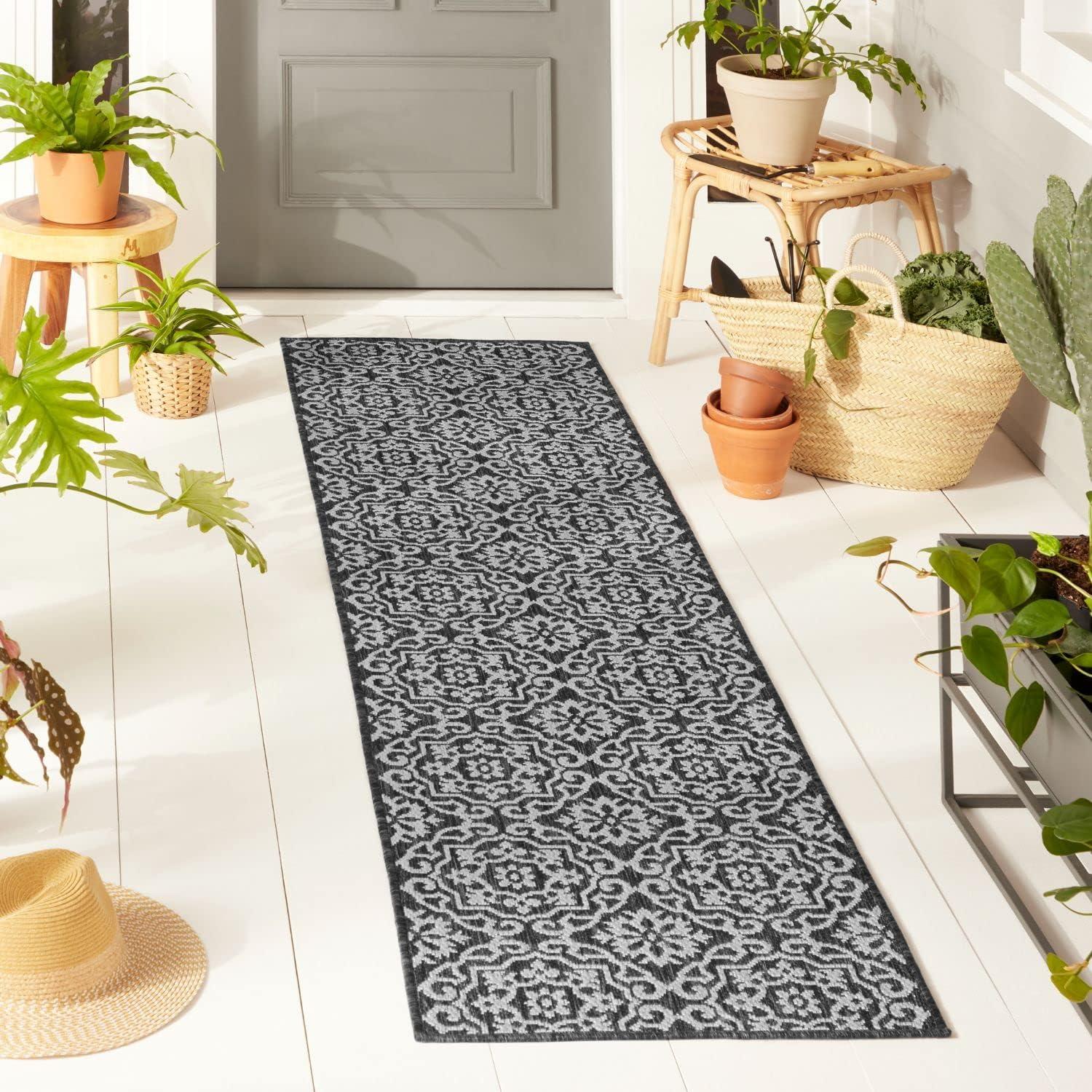Nicole Miller New York Patio Country Danica Geometric Indoor/Outdoor Area Rug, Black/Grey