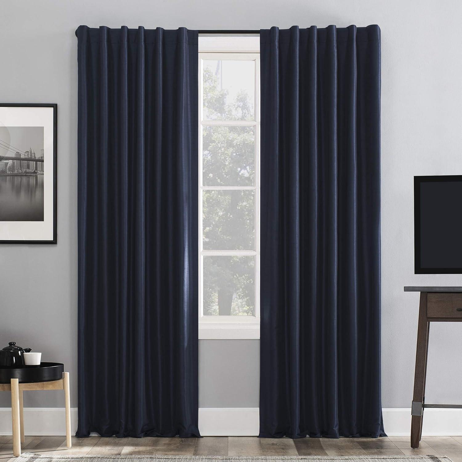 Faux Dupioni Silk Thermal Extreme 100% Blackout Back Tab Curtain Panel