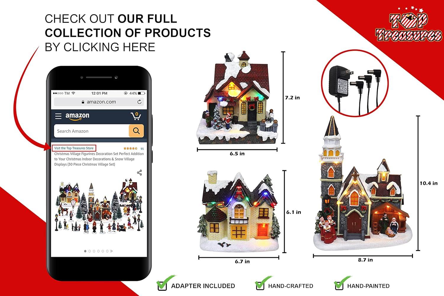 TOP TREASURES Christmas Village Set 6" Christmas Occasion Resin Figurines, Set of 30