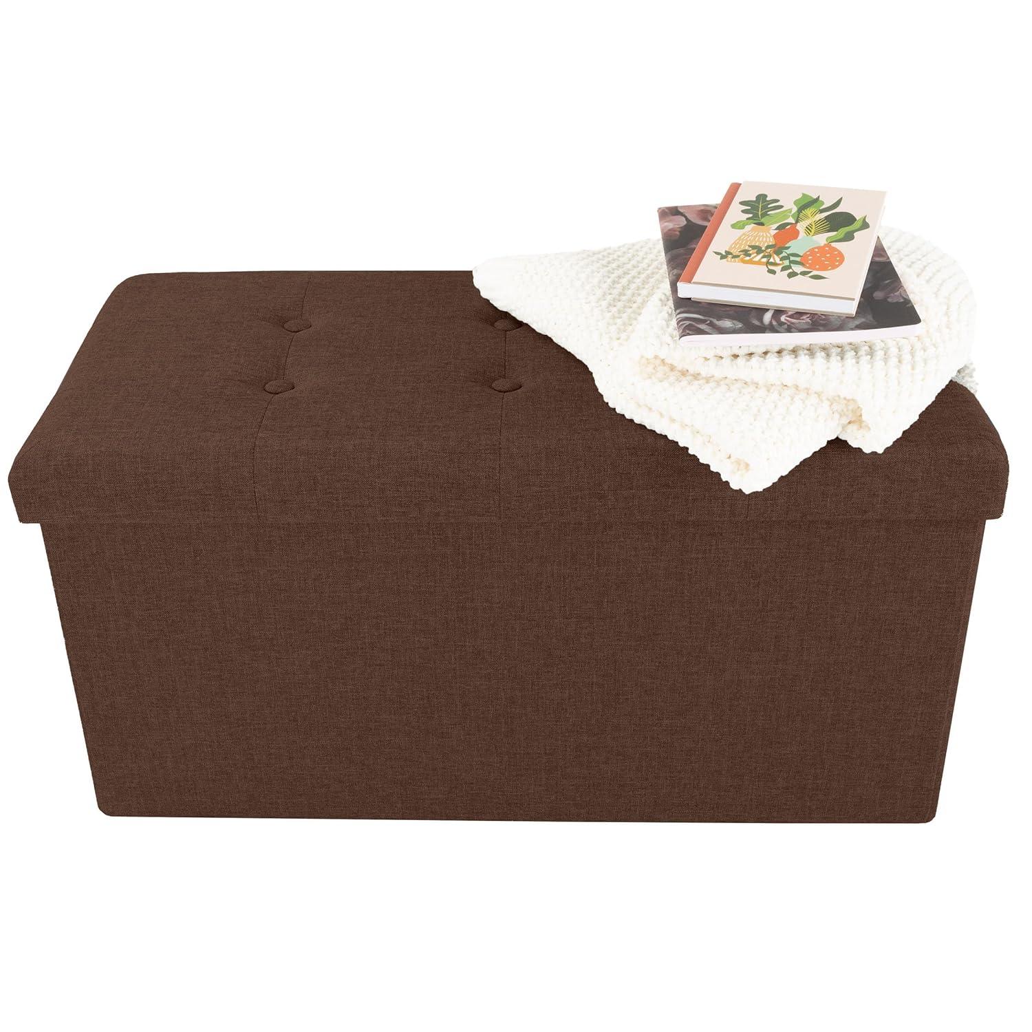 Lavish Home Ottoman Set of 2 - Ottoman Foot Rest, Linen Chest, or Storage Bench Set - 30in Ottomans for Living Room, Bedroom, Dorm Storage (Brown)