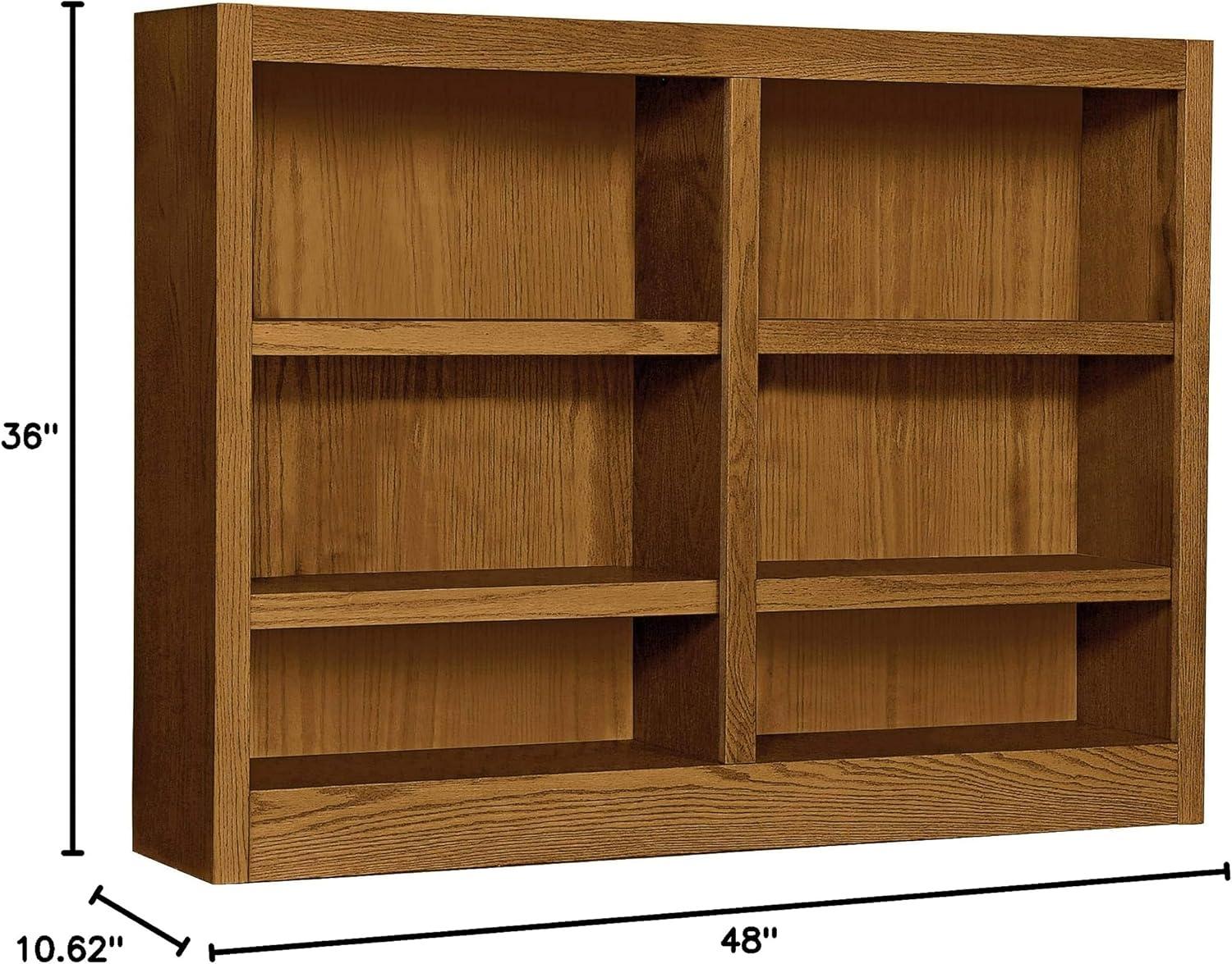 Concepts in Wood 6 Shelf Double Wide Wood Bookcase, 36 inch Tall - Oak Finish