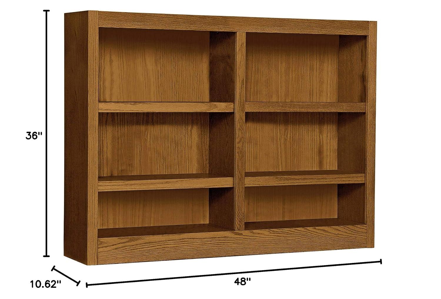 Concepts in Wood 6 Shelf Double Wide Wood Bookcase, 36 inch Tall - Oak Finish