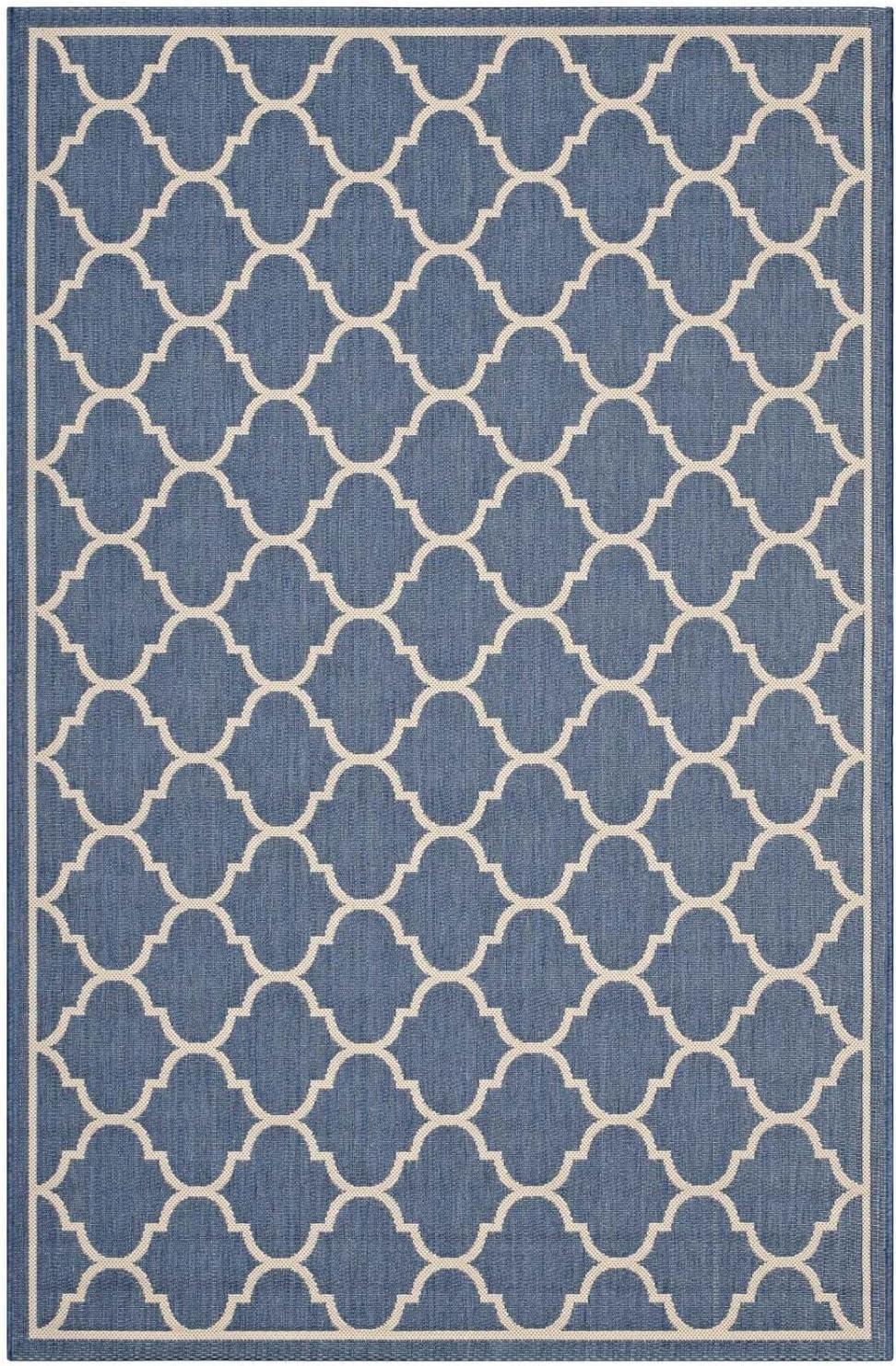 Blue and Beige Rectangular Trellis Synthetic Area Rug