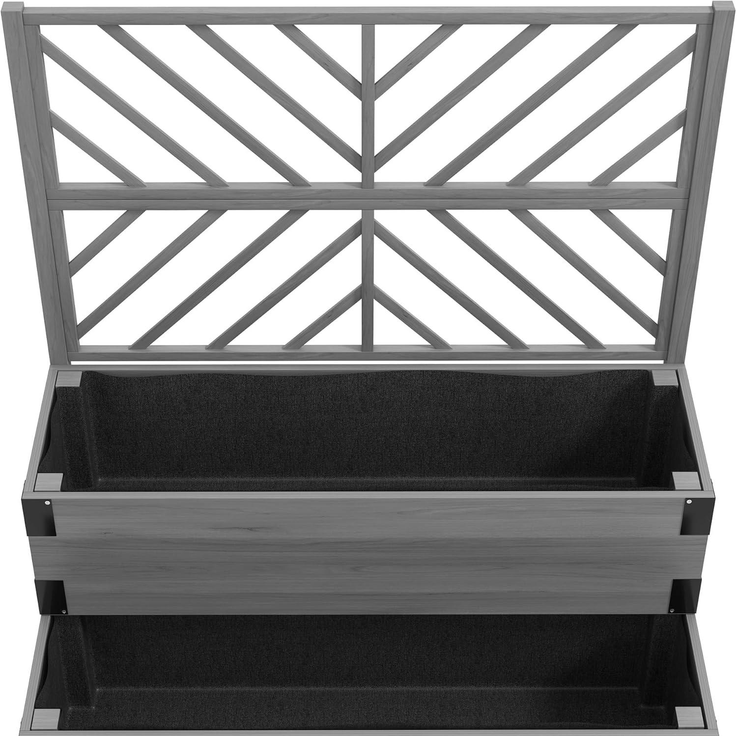 Outsunny Raised Garden Bed with Trellis, 2 Tier Wooden Elevated Planter Box with Legs and Metal Corners for Vegetables, Flowers, Herbs, Gray