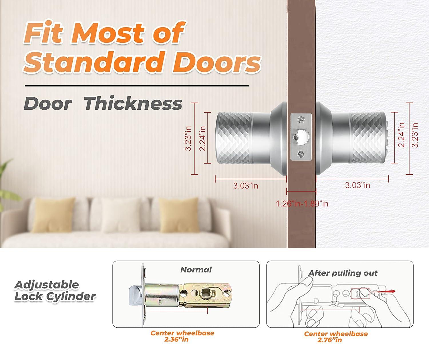 Electronic Keypad Door Knob, Smart Keyless Entry Door Knobs, Code, Anti-Slip Handle, 2.5s Auto Lock, Waterproof Door Lock, Easy to Install for Home, Office, Apartments and Garage