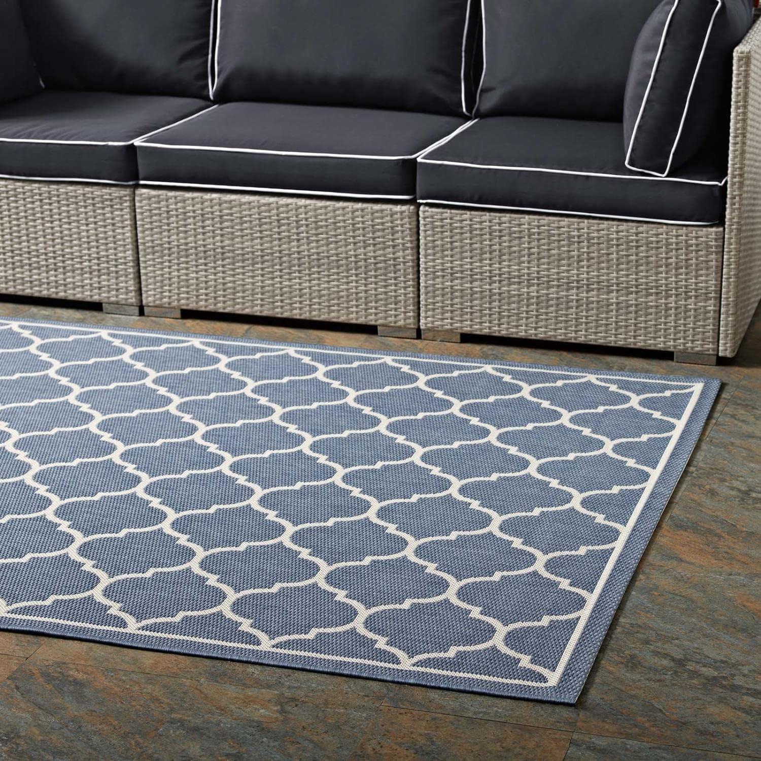 Blue and Beige Rectangular Trellis Synthetic Area Rug