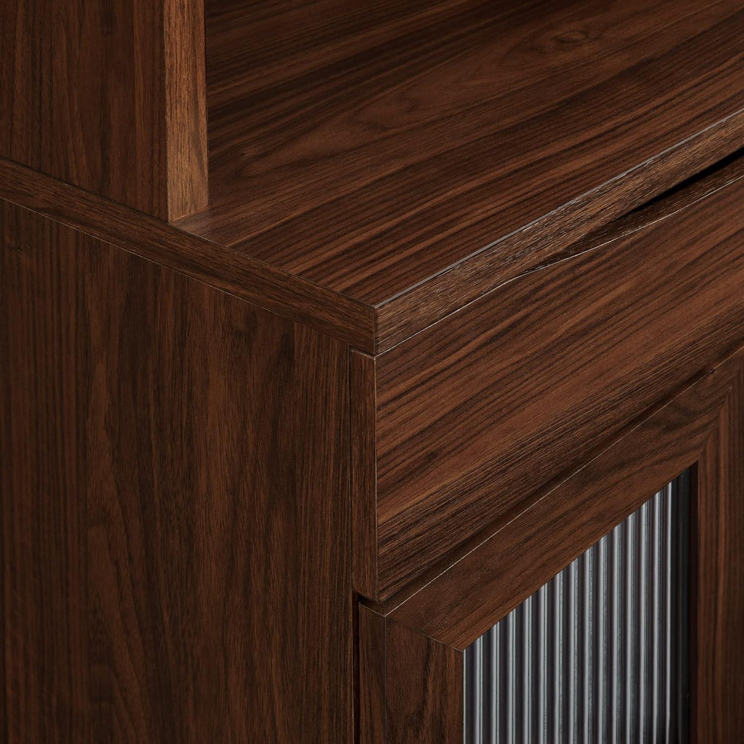 Walker Edison 72” Contemporary Wine Storage Hutch Bar Cabinet, Dark Walnut