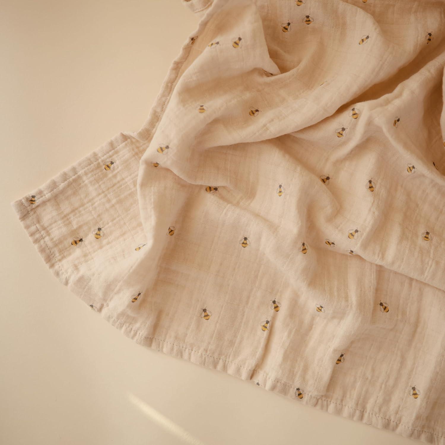 Organic Cotton Muslin Swaddle Blanket Natural Stripe One Size