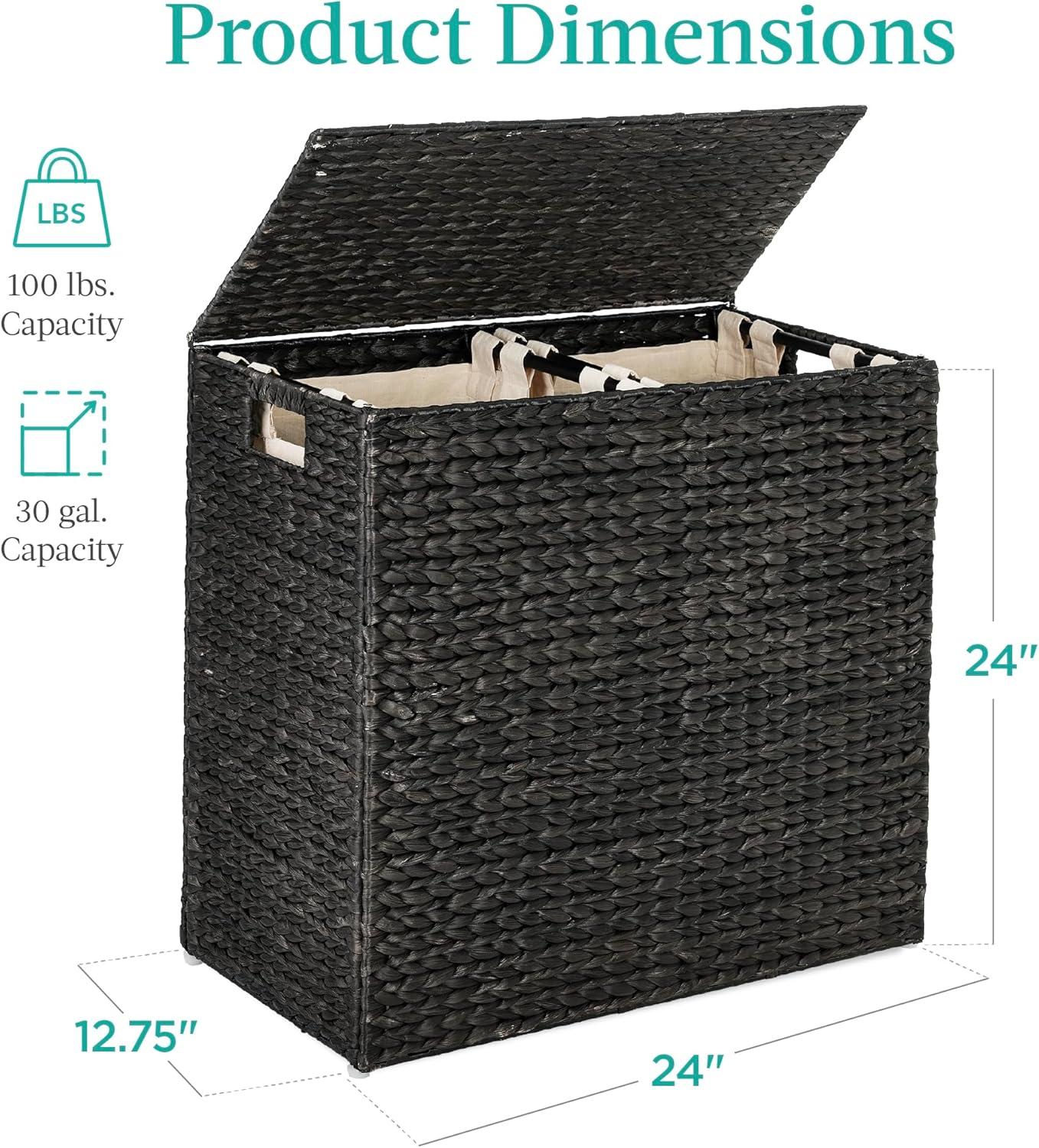 Bayou Breeze Large Water Hyacinth Double Laundry Hamper Basket w/ 2 Liner Bags, Handles