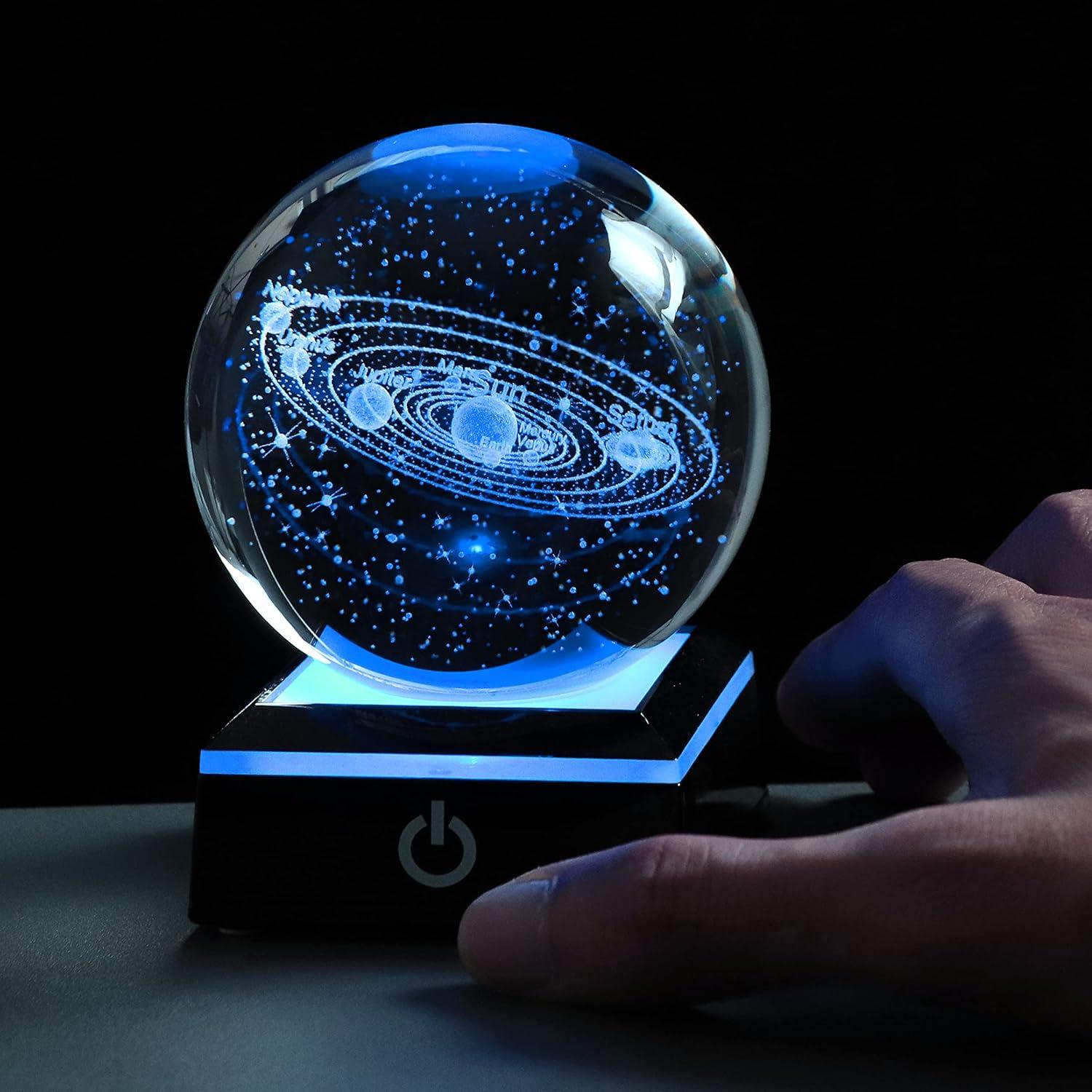 3D Solar System Model Crystal Ball 80mm 3.15inch - Outer Space Astronomy Gifts Room Decor Crystal Sphere Unique Gifts for Men Him Best Birthday Dad Physics Science Teacher Night Light Planet Lamp