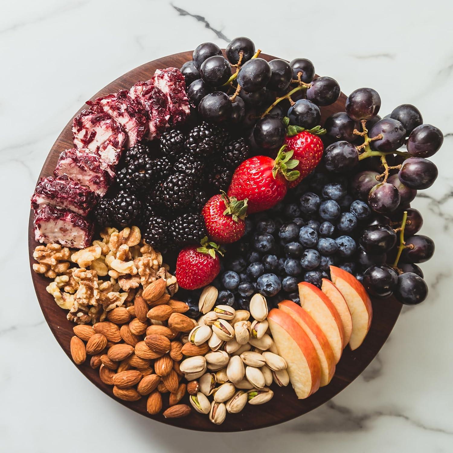 Gift 1.5" Edge Grain Walnut 12" Round Cutting Board with Wood Feet