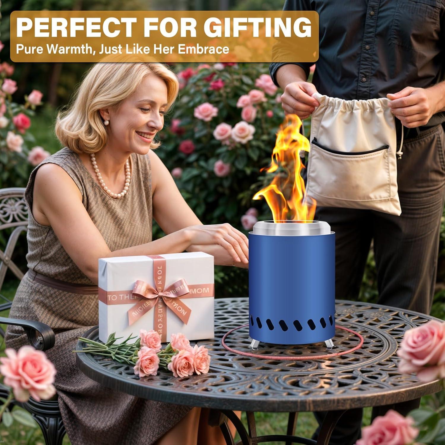 5.5inch Mini Fire Pit for Table, Small Tabletop Fire Pit , Outdoor Fire Pit Tabletop with Carry Bag,Stainless Steel, Blue