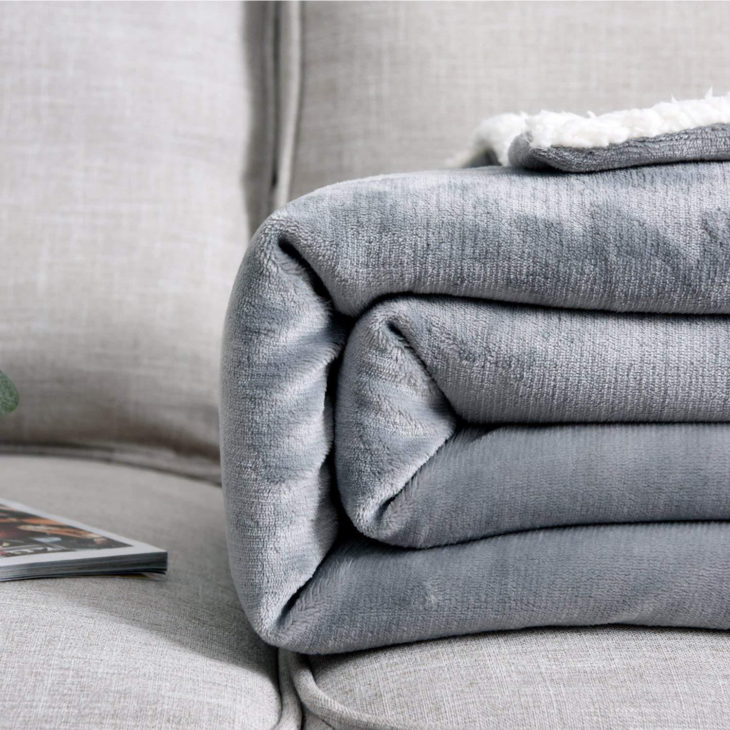 NANPIPER Sherpa Twin Thick Warm Reversible Velvet Plush Blanket for Winter - Super Soft Fuzzy Flannel Fleece Wool Like (Light Grey Twin Size 60"x80")