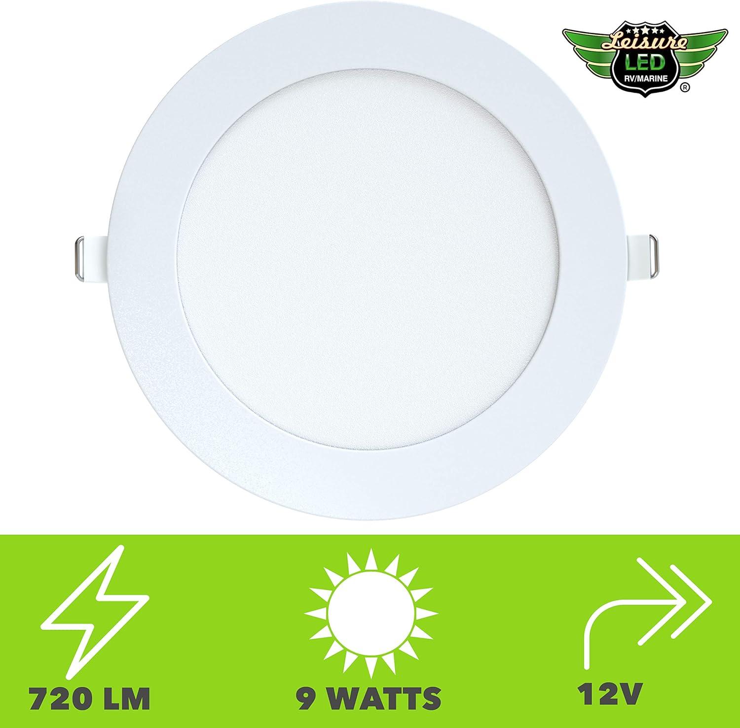 LeisureLED 5 Pack RV Boat Recessed Ceiling Light 720 Lumen Super Slim LED Panel Light DC 12V 5.75" 9W Full Aluminum Downlights