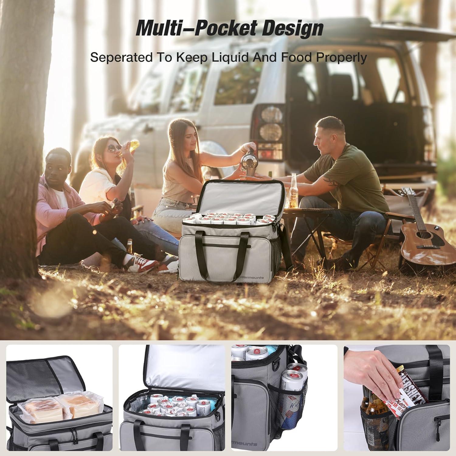 WARMOUNTS Soft Cooler Bag 48 Cans & Insulated Bag 2 in 1, w/ Insulating Cover, Upgraded Leakproof Camping Cooler Bag 2 Compartment for Camping Hiking Picnic Beach