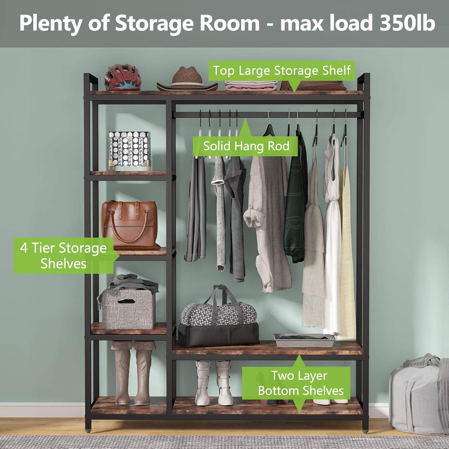 Tribesigns Free-standing Closet Organizer Garment Rack with 6 Storage Shelves and Hanging Bar