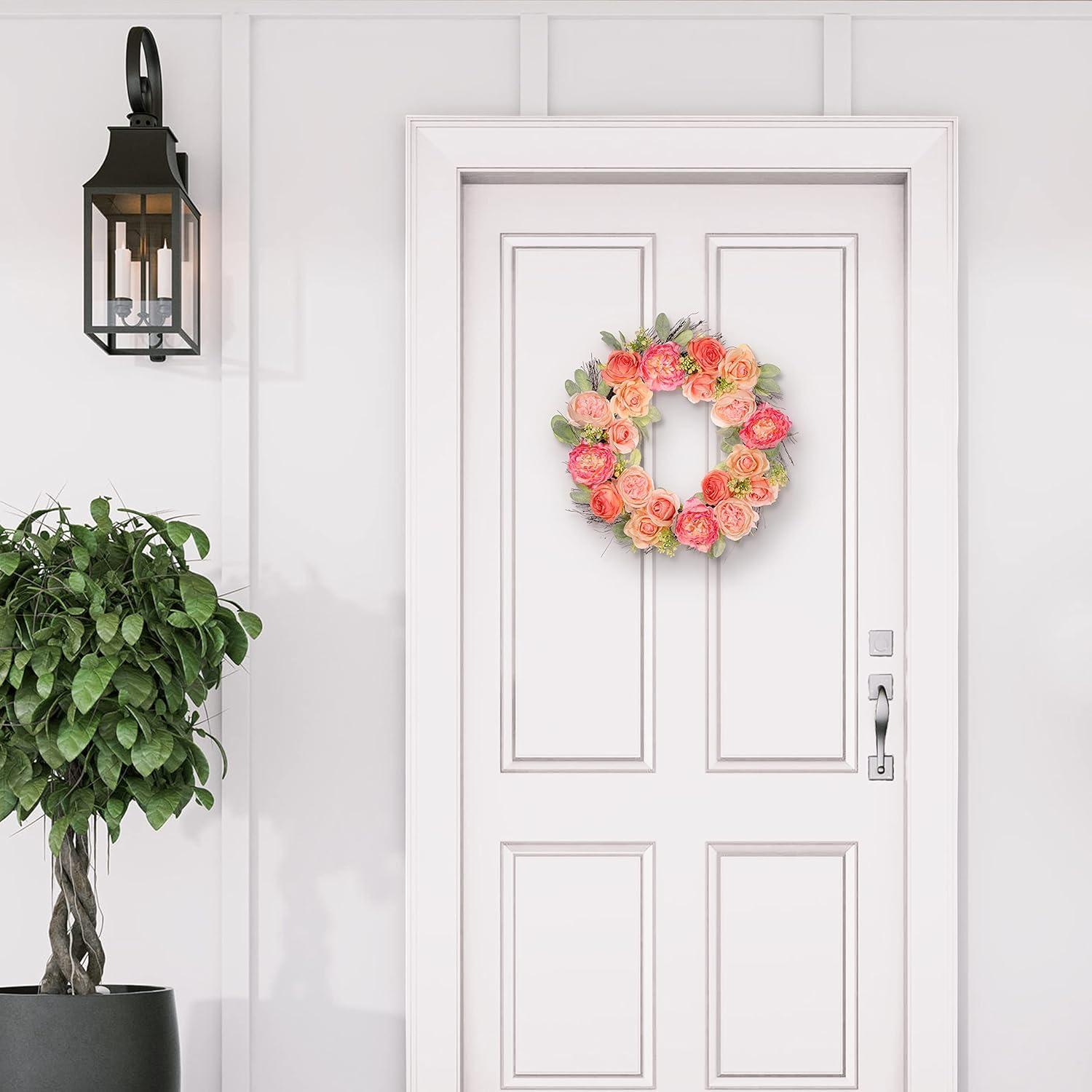 Puleo International 24 in. Artificial Peony, Rose Floral Spring Wreath with Green Leaves