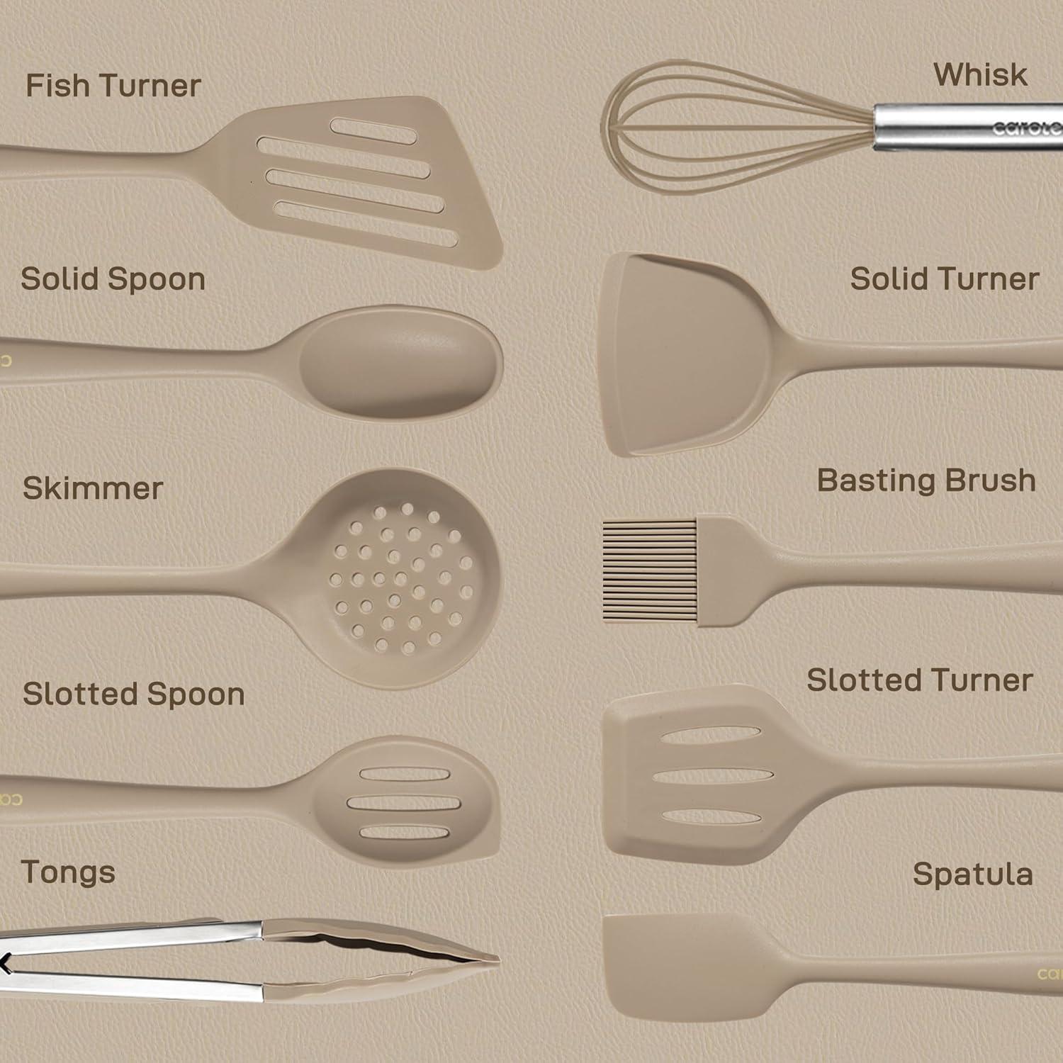 Carote 17-Piece Silicone and Wood Cooking Utensil Set, Heat-Resistant, Safe for Nonstick Cookware