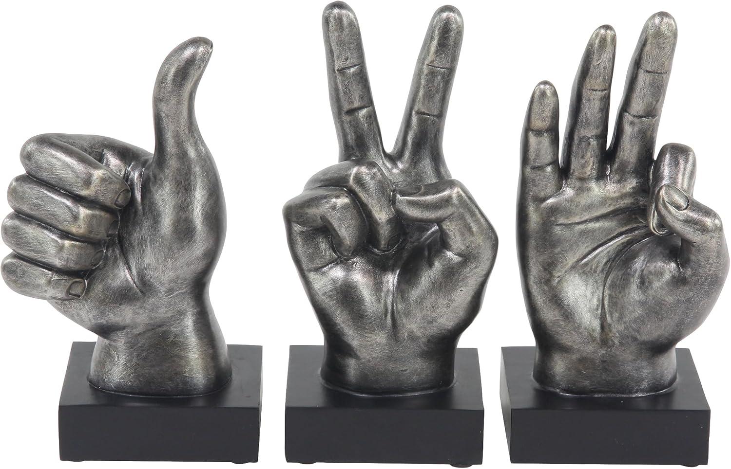 Elegant Dark Gray Resin Hand Statues Trio, 11" Height