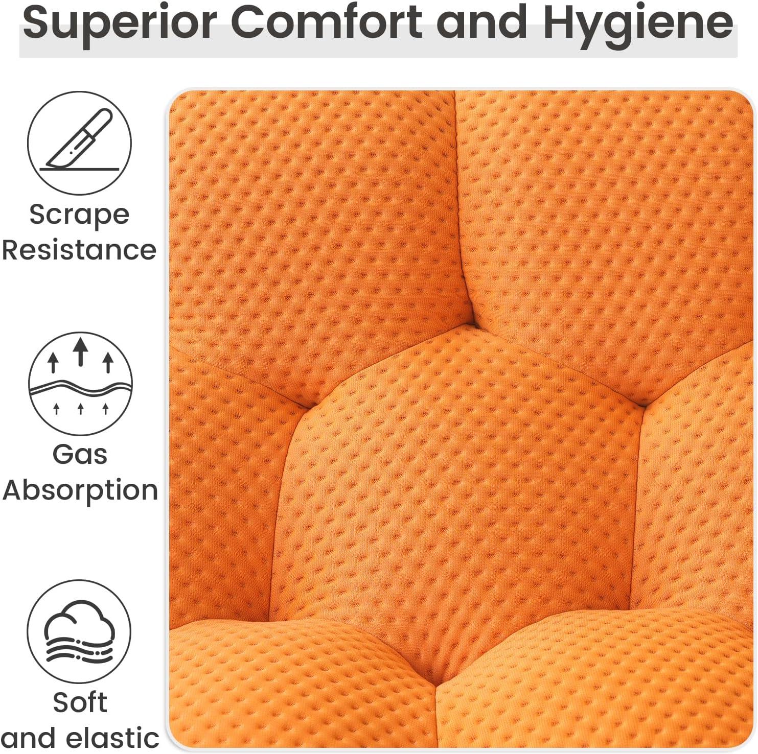 Bubble Couch, 98.43'' Modern 3-Seater Lazy Floor Couch, Memory Foam Bubble Round Sofa 3D Honeycomb Shape Curved Sofas for Living Room, Office, Apartment (Orange)