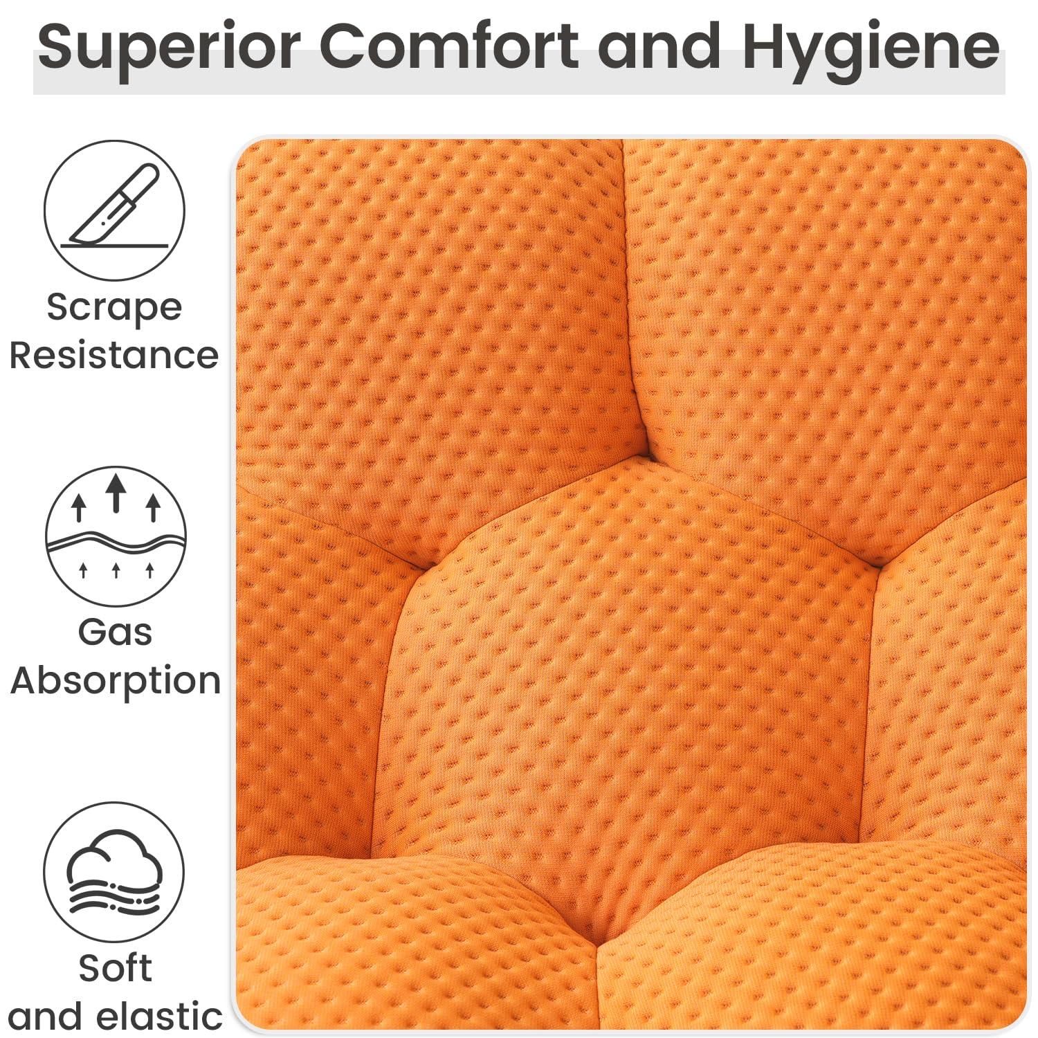 Bubble Couch, 98.43'' Modern 3-Seater Lazy Floor Couch, Memory Foam Bubble Round Sofa 3D Honeycomb Shape Curved Sofas for Living Room, Office, Apartment (Orange)