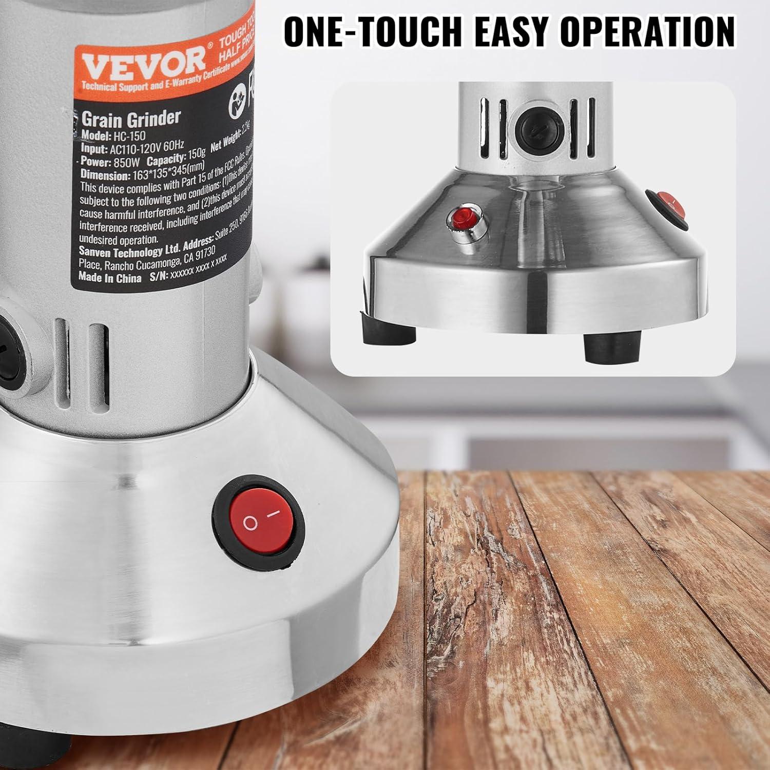 VEVOR 750g Silver Stainless Steel Electric Grain Mill Grinder