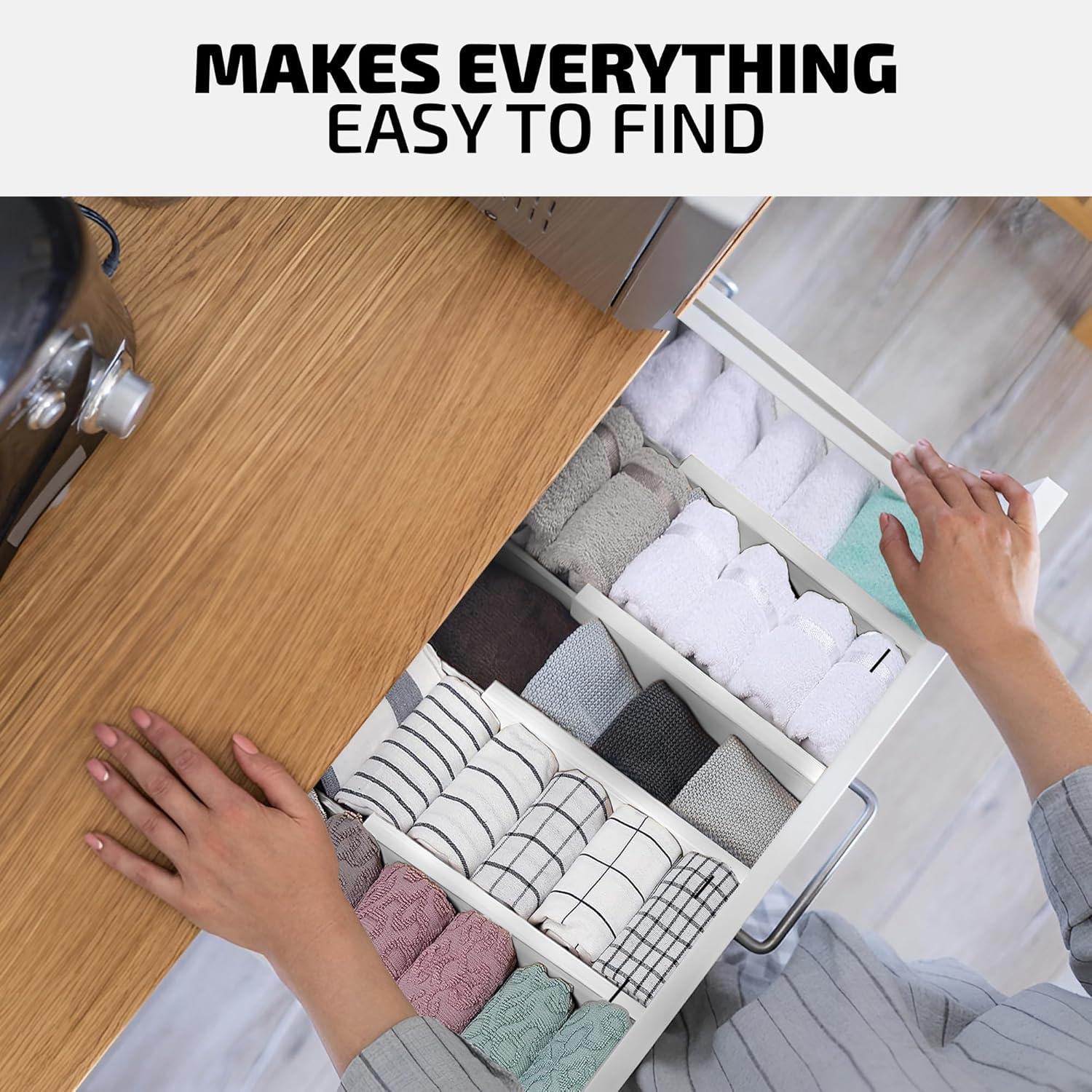 4 Pack Drawer Dividers Bamboo 2.6" High, 16-22" Adjustable Drawer Organizers for Clothes, Expandable Dresser Separators in Bedroom/Bathroom/Kitchen/Office Organization and Storage (Natural)