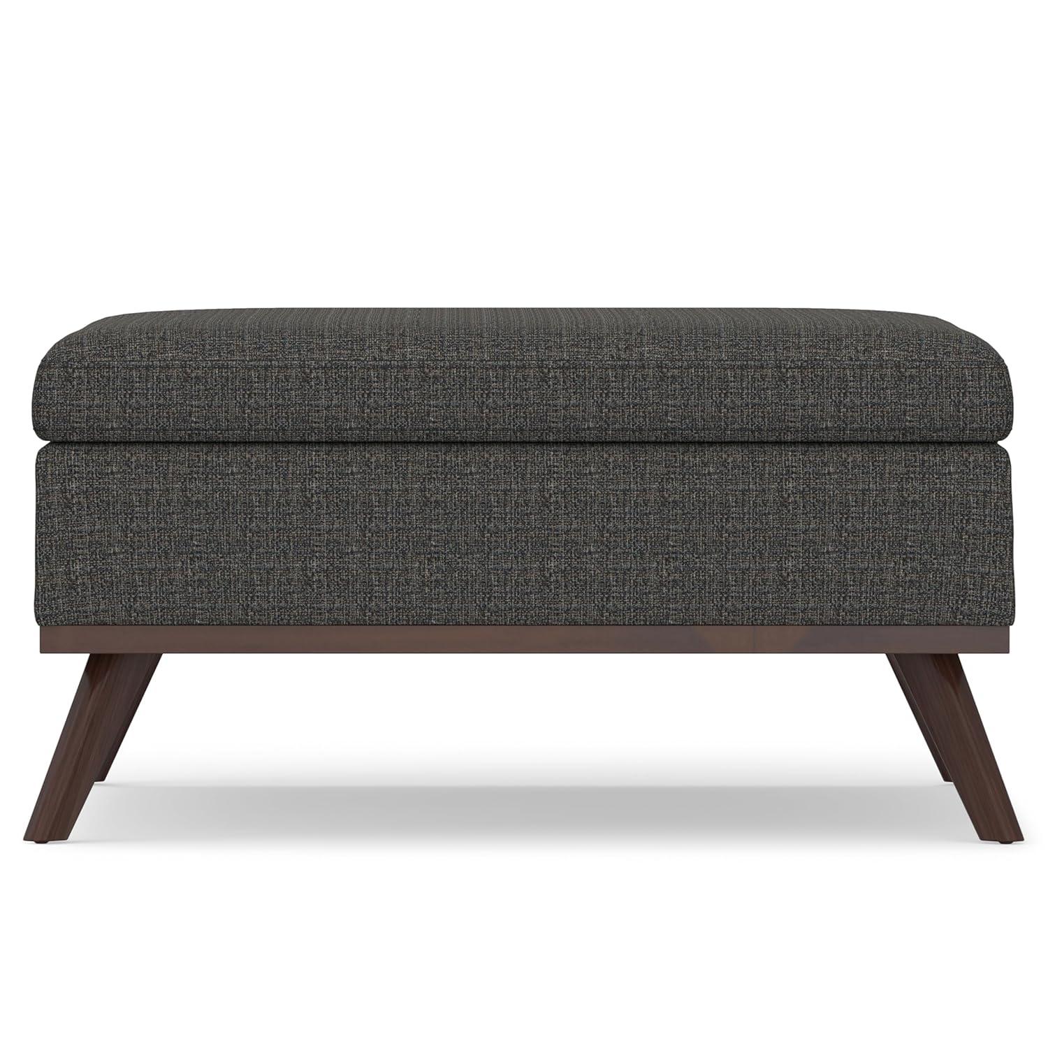 Simpli Home Owen 36"W Upholstered Square Coffee Table Storage Ottoman with Lift Top and Solid Wood Legs