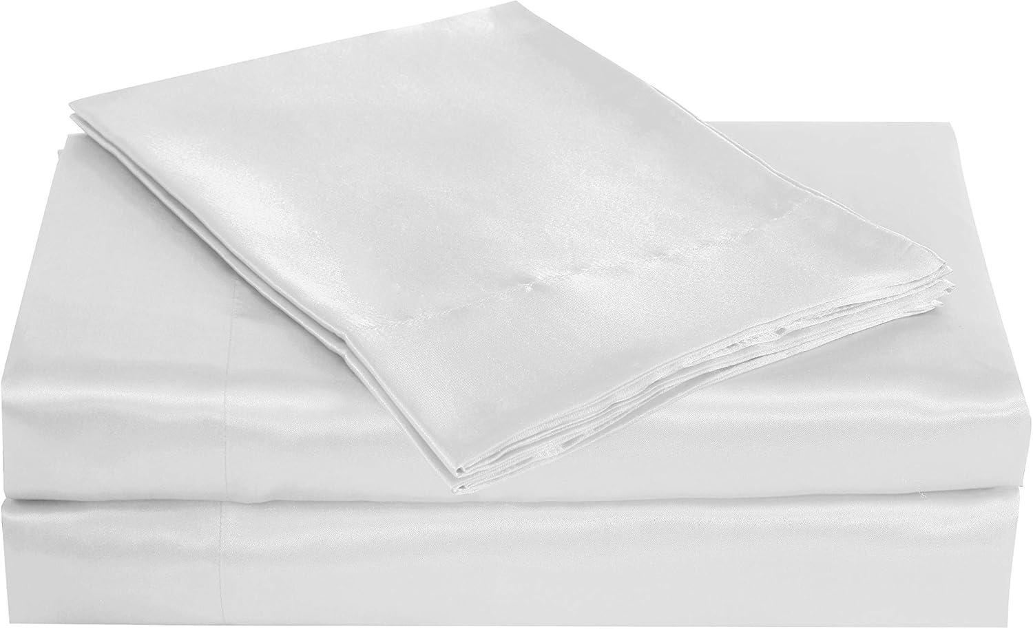 Queen Satin Sheet Set White - Belles & Whistles