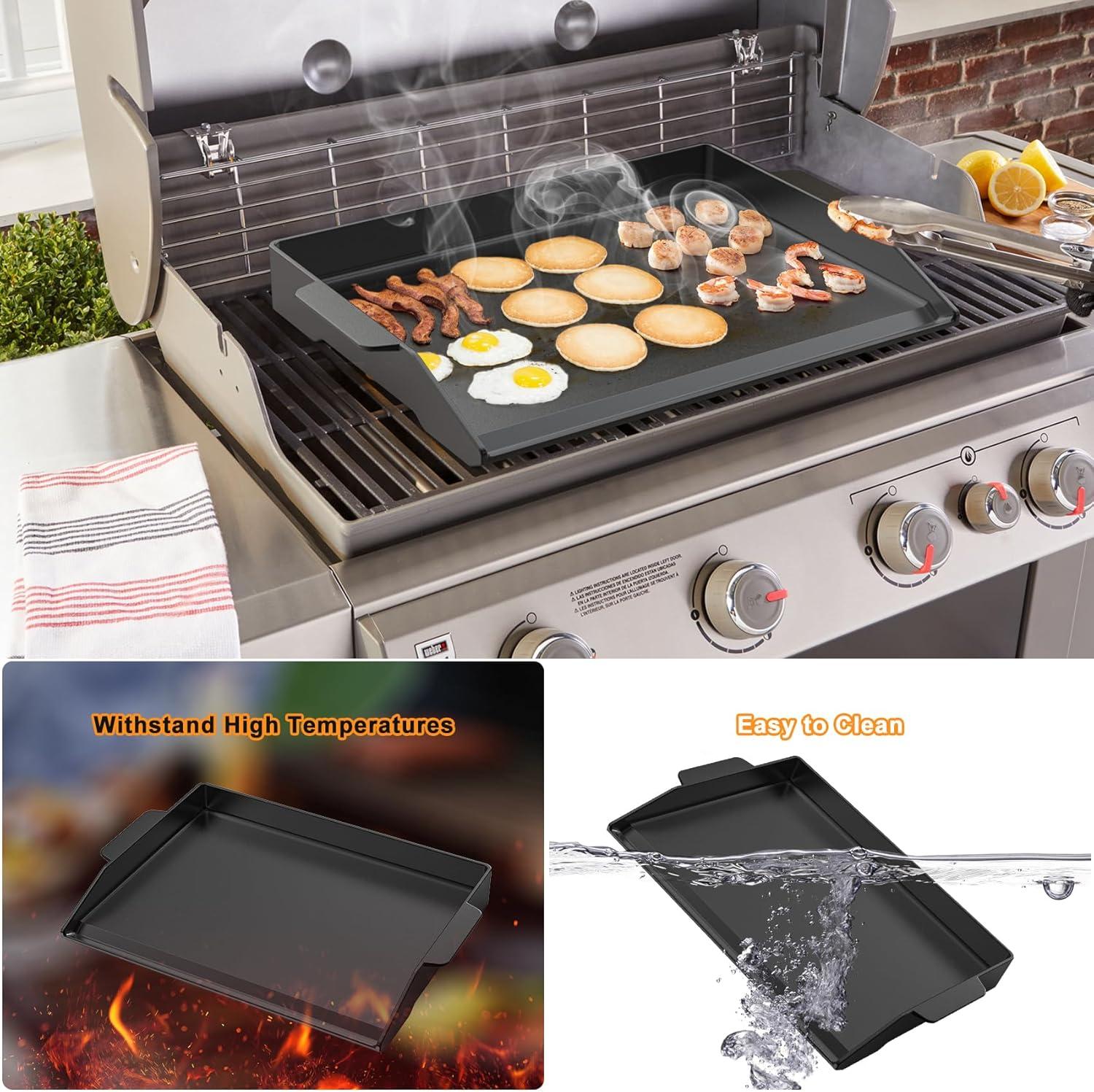 Only Fire Black Enamelled Cast Iron Flat Top Grill Griddle Plate Non-Stick Griddle Outdoor, 23" x 16"