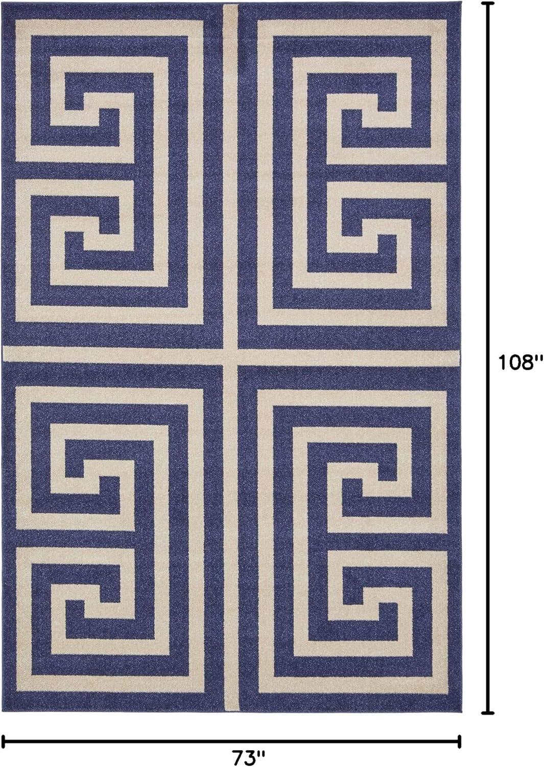 Unique Loom Athens Collection Area Rug - Greek Key (6' 1" x 9' Rectangle Navy Blue/Beige)