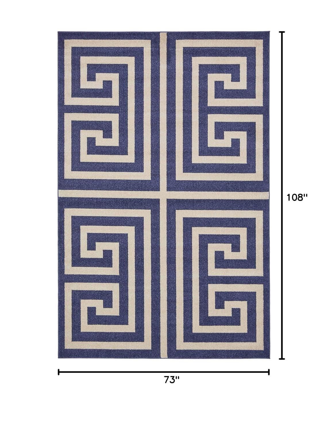 Unique Loom Athens Collection Area Rug - Greek Key (6' 1" x 9' Rectangle Navy Blue/Beige)