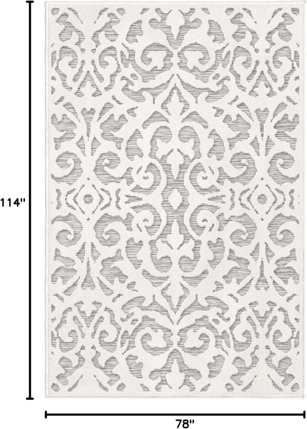 My Texas House Lady Bird 6'6" X 9'6" Gray Damask Outdoor Rug