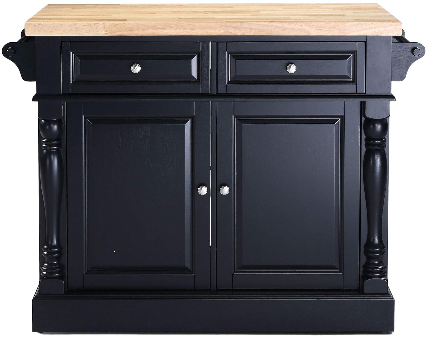 Oxford Kitchen Island with 2 Upholstered Saddle Stools Black - Crosley: Pass-Through Storage, Towel Bars, Wood Veneer