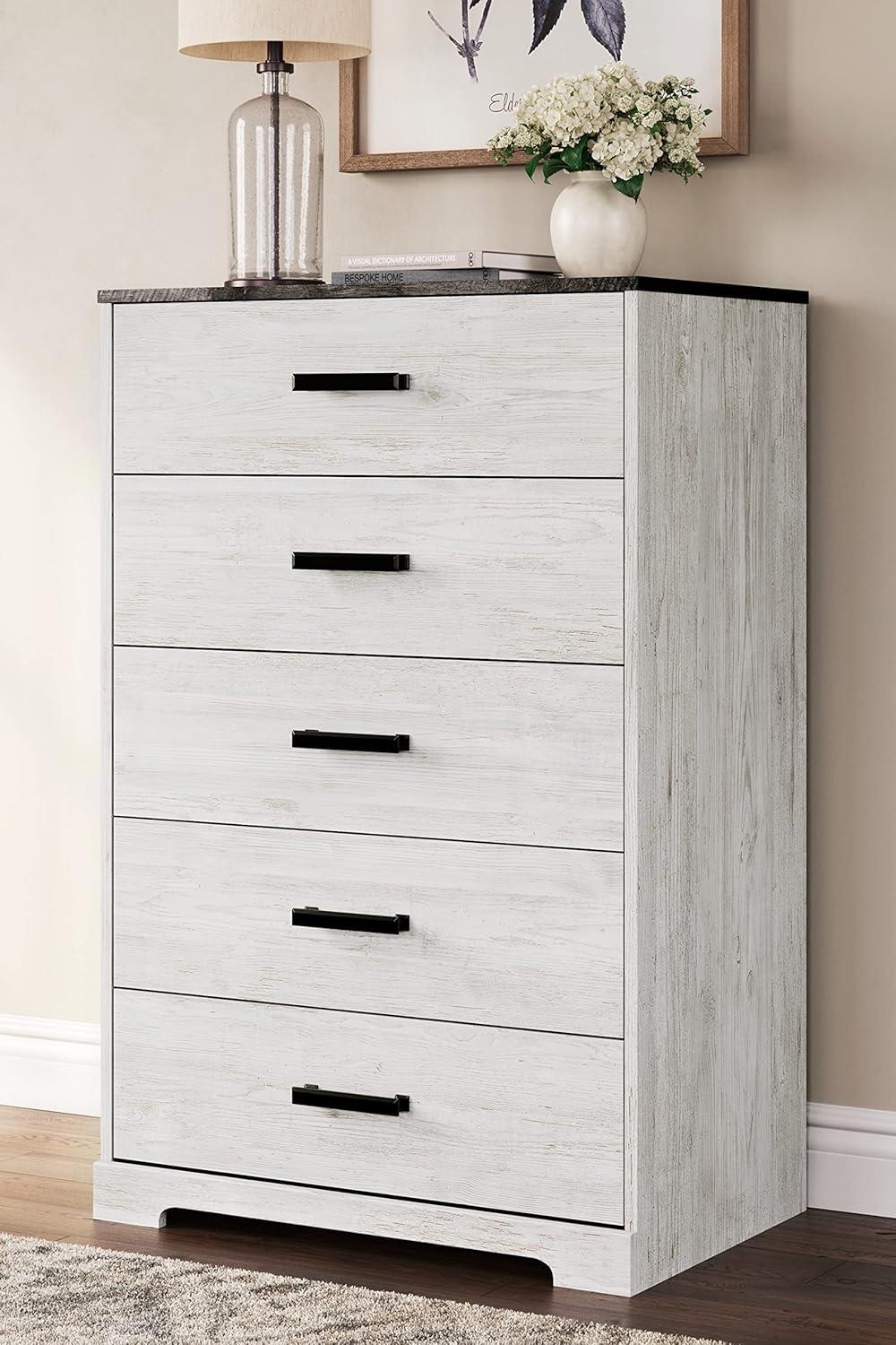 Signature Design by Ashley Casual Shawburn Chest of Drawers, Whitewash/Charcoal Gray