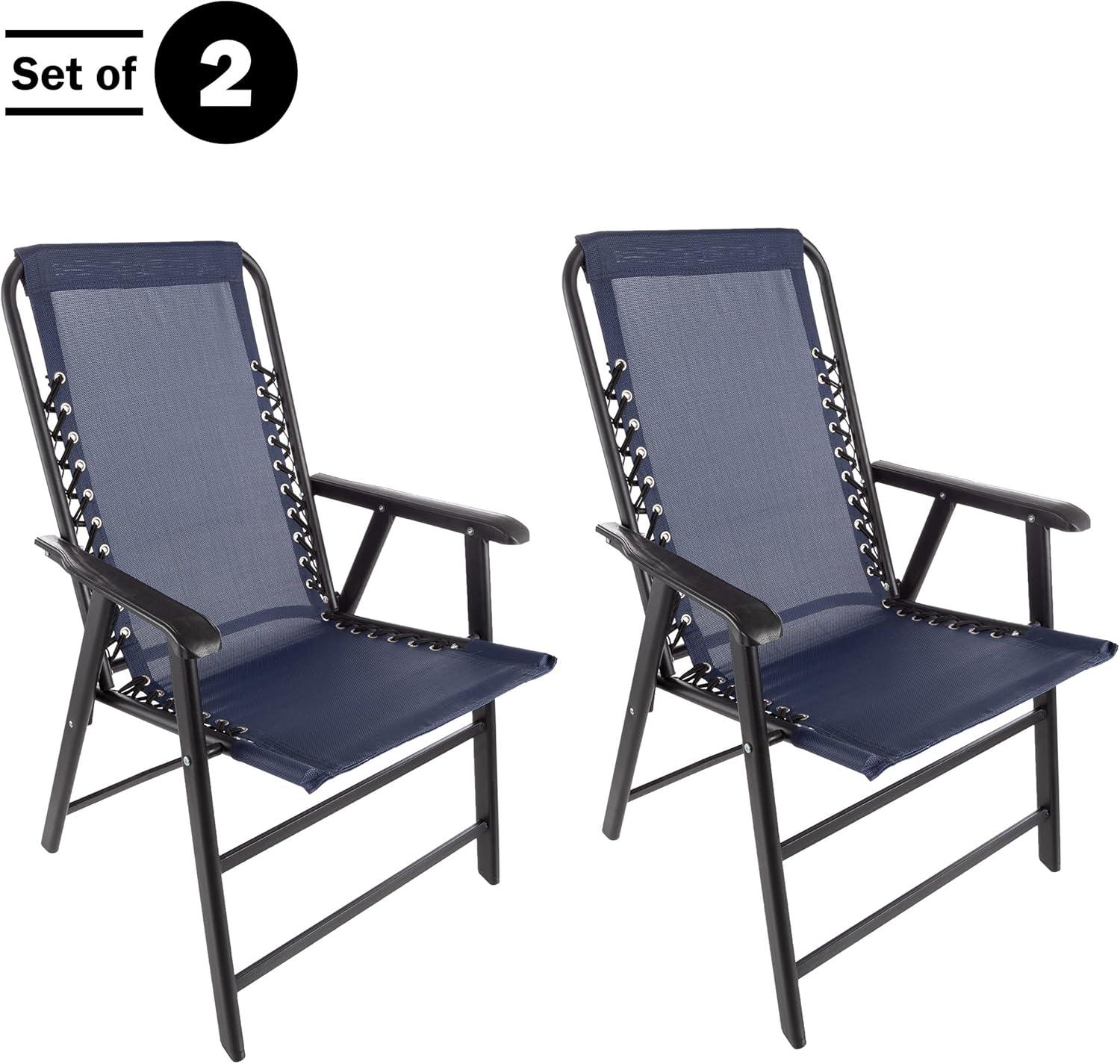 Set of 2 Folding Camping and Lawn Chair with Textilene Fabric and Bungee Suspension by Pure Garden