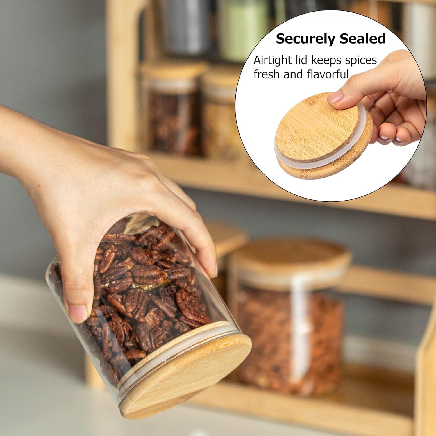 Basicwise Basicwise Versatile 3-tier Bamboo Spice Rack And Pantry Organizer With 13 Glass Jars – Perfect For Countertop Storage In Kitchens To Keep  Seasoning Containers Neatly Displayed And Easily Accessible