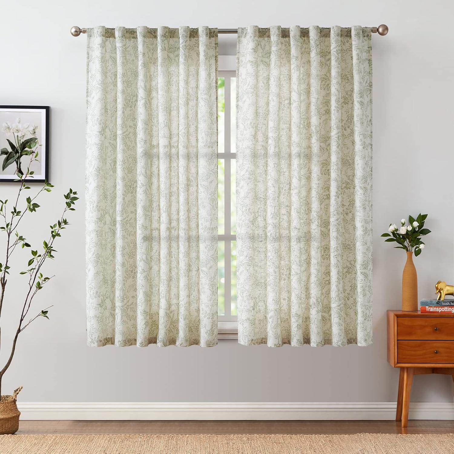 Floral Linen Blend French Country Curtains