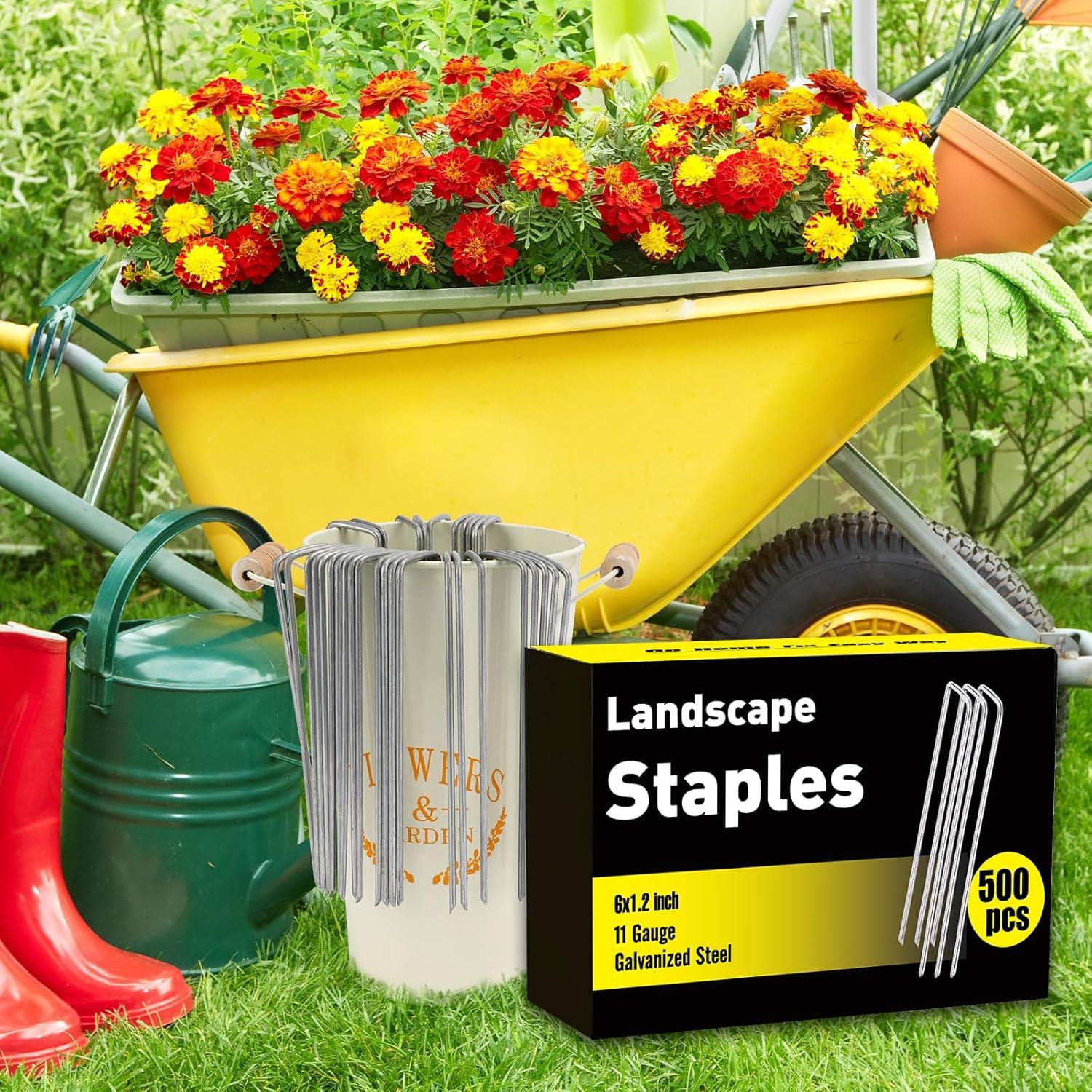 Heavy-Duty Galvanized Steel Landscape Staples, 6-Inch, 500-Pack