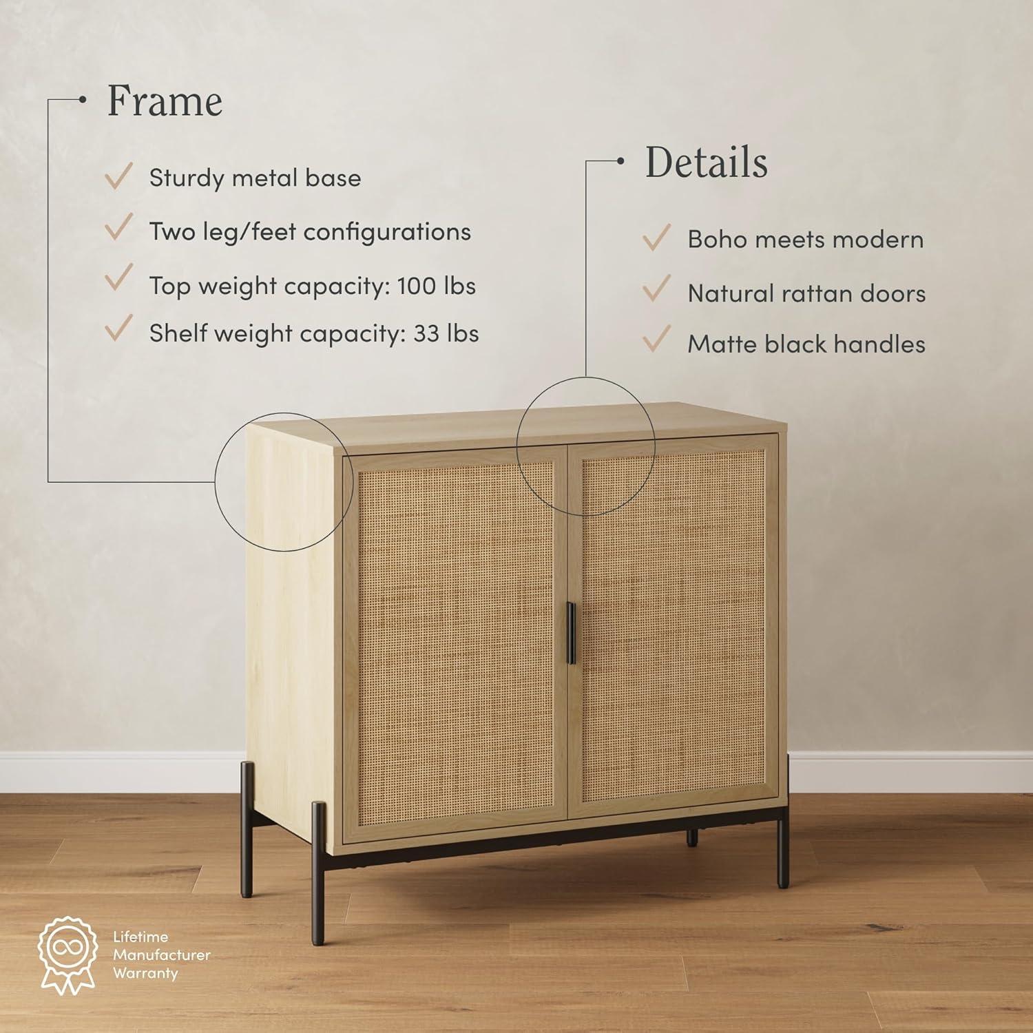 Nathan James Set of 2 Andrew Rattan Storage Cabinet Light Oak