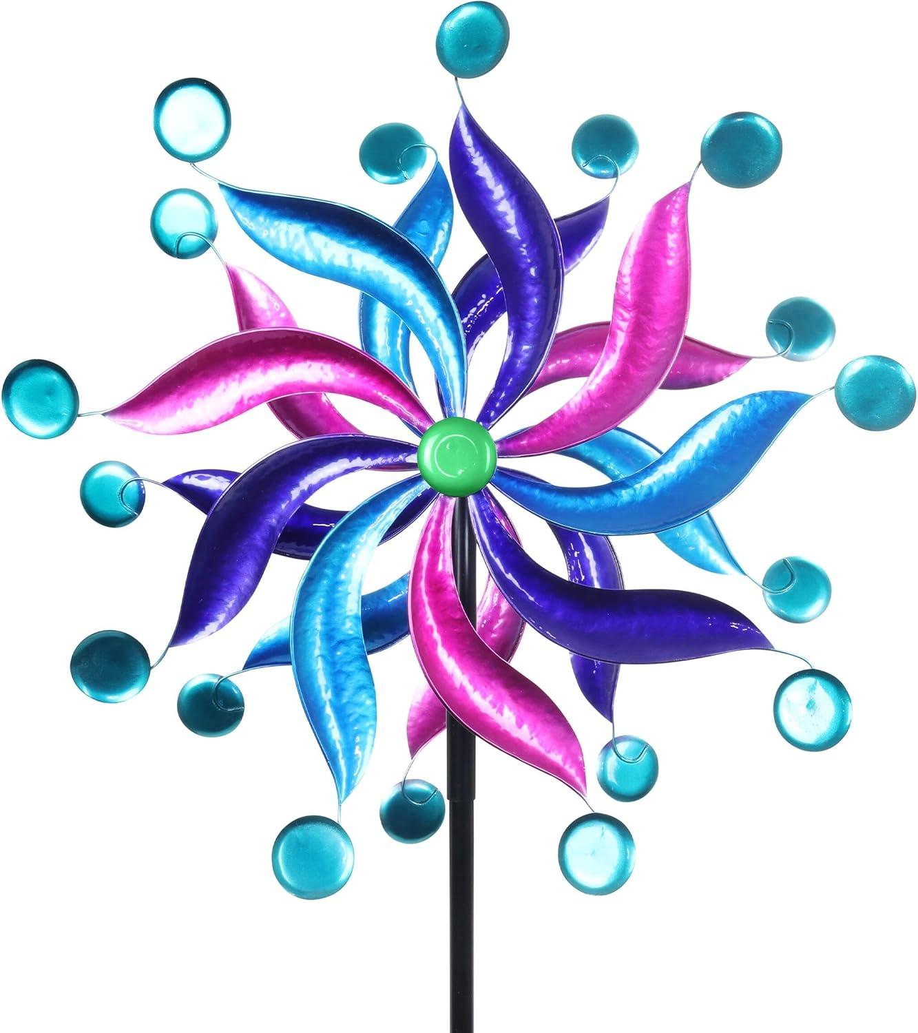 Exhart Kinetic Double Pinwheel Spinner Garden Stake, 24 by 84 Inches