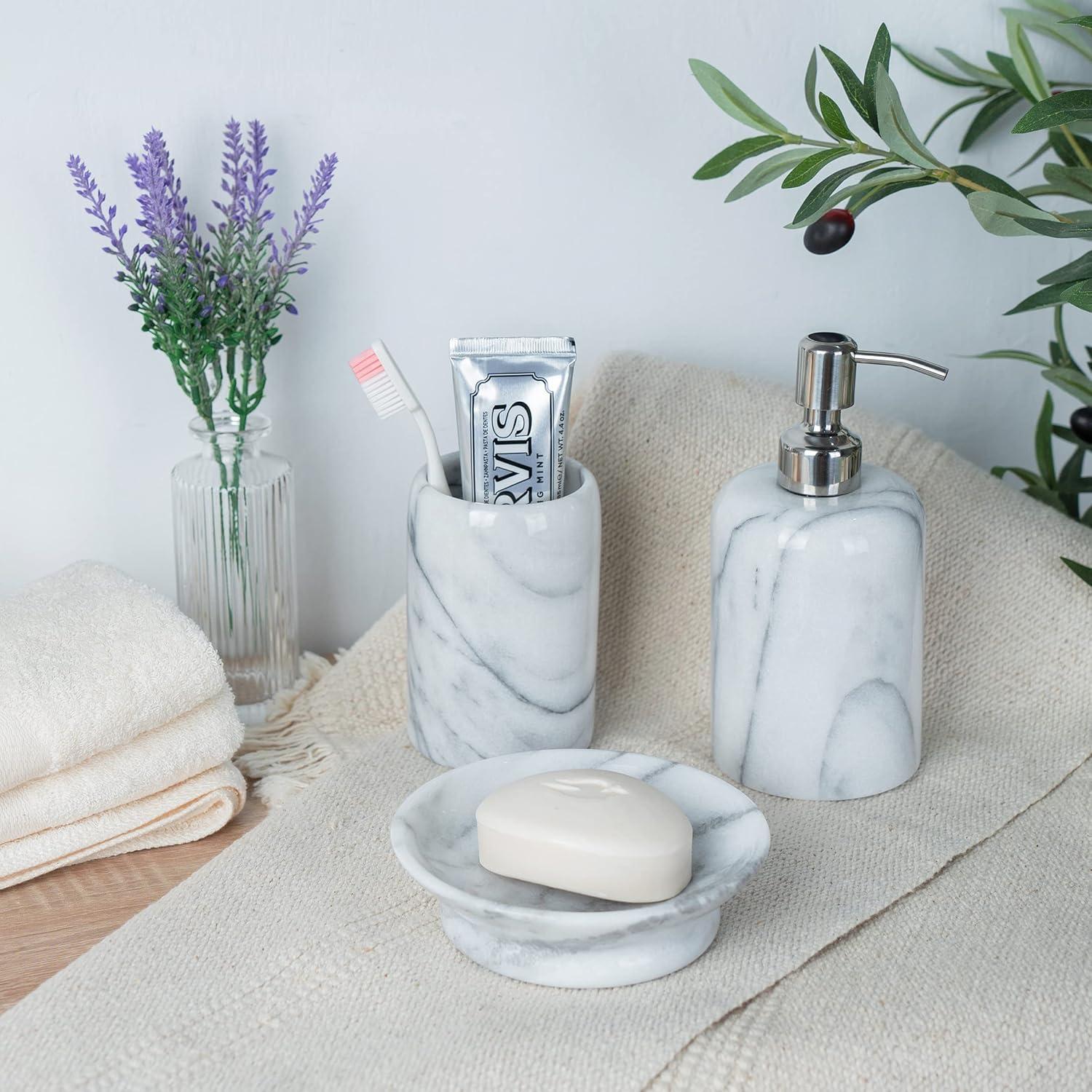 Creative Home Genuine Natural Marble Round Bar Soap Dish Soap Tray Holder Countertop Organizer, 5" Diam. x 1.5" H, Off-White