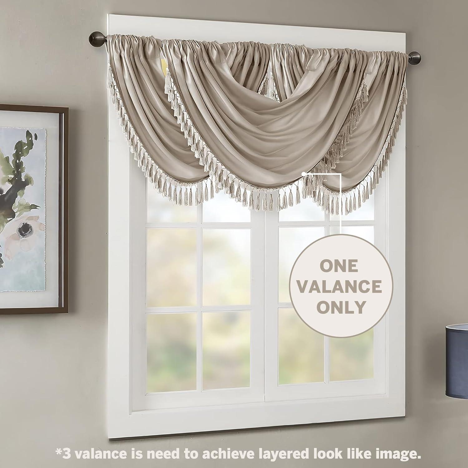 Madison Park Elena Faux Silk Waterfall Embellished 38'' W Window Valance