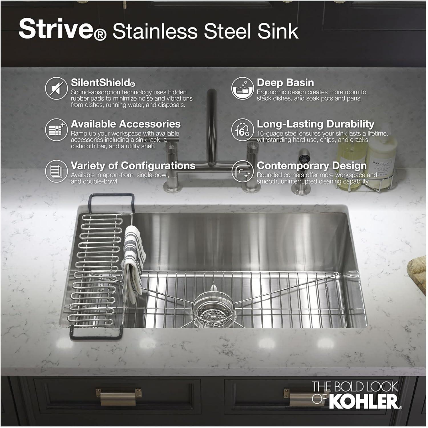 Strive 32" L x 18-1/4" W x 9-5/16" Under-Mount Double-Equal Kitchen Sink with Basin Rack