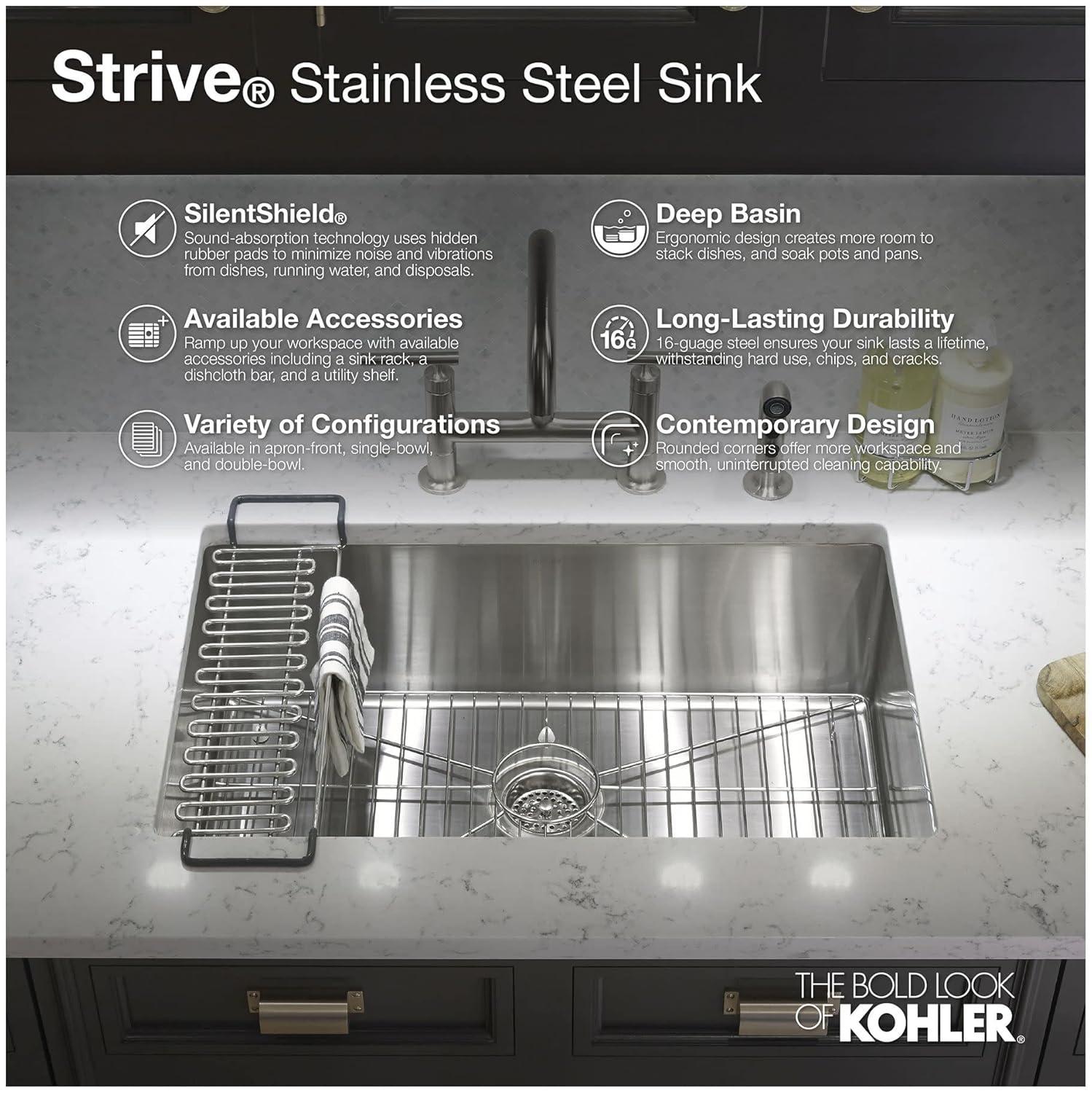 Strive 32" L x 18-1/4" W x 9-5/16" Under-Mount Double-Equal Kitchen Sink with Basin Rack