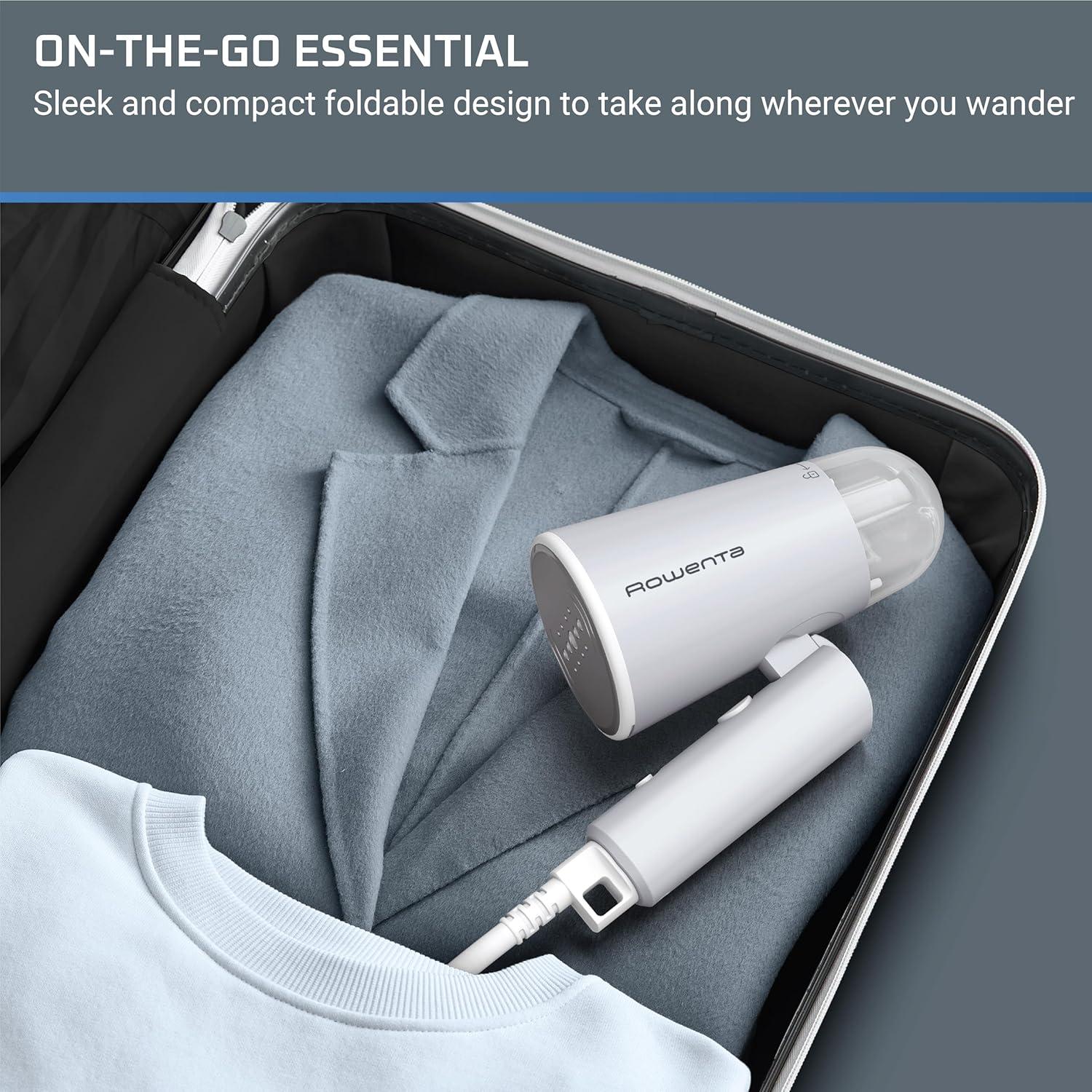 Rowenta Handheld Garment Steamer for Clothes Travel Steam Gray: Travel-Size, Vertical Steam, Comfort-Grip Handle, 1099W