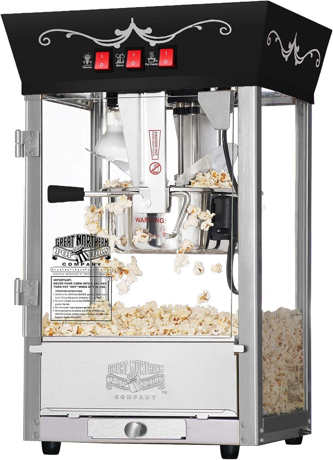 Great Nothern Popcorn 8 oz. Antique Style Movie Night Electric Countertop Popcorn Maker Machine - Black