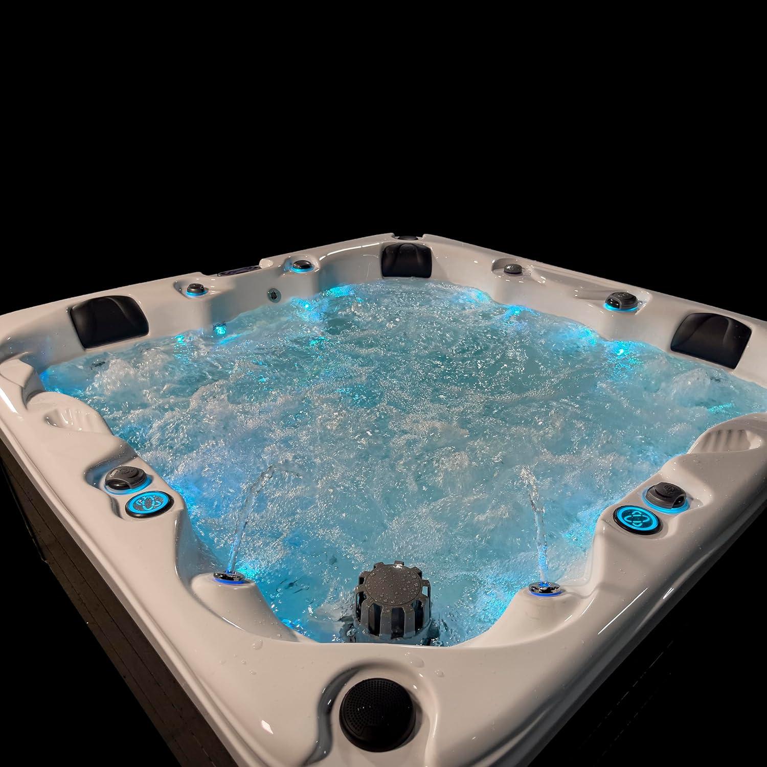 Surfaces 3-4 Person 36-Jet 72-Port Double-Lounger Hot Tub Spa with Bluetooth, Stainless Steel Heater, Programmable LED Lighting, Insulated Cover Included